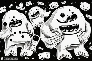 ominous adipose creatures climbing down themselves in a pile tattoo idea