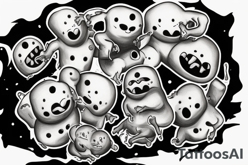 ominous adipose creatures climbing down themselves in a pile tattoo idea