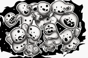 ominous adipose creatures climbing down themselves in a pile tattoo idea