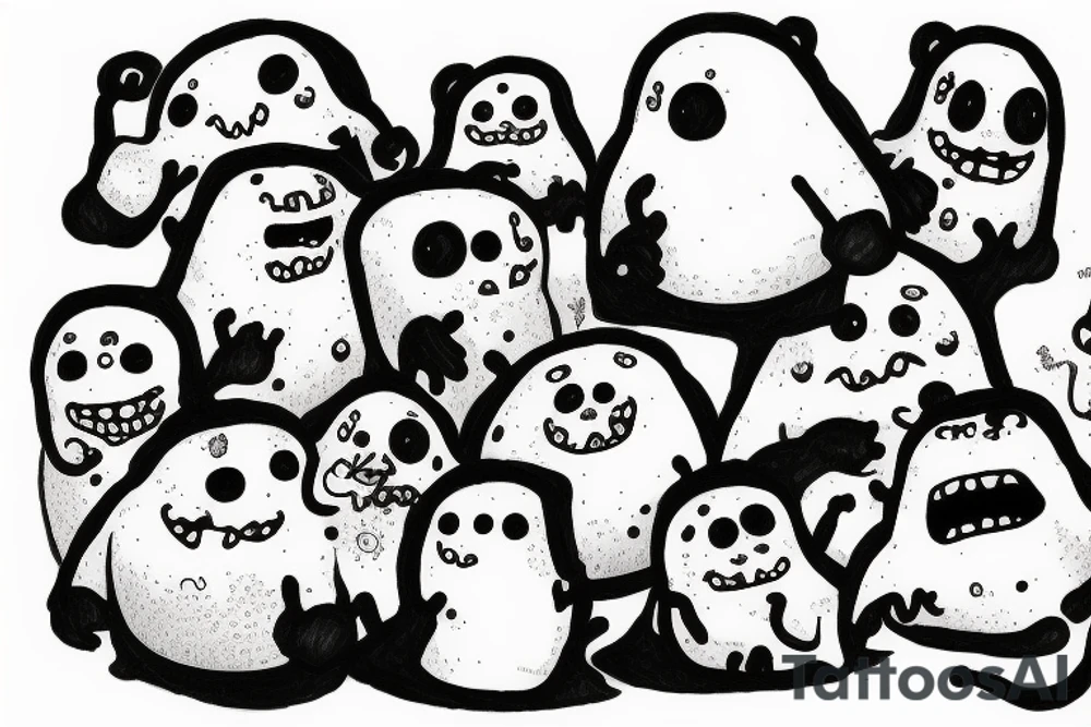 67 ominous adipose creatures climbing down themselves in a pile tattoo idea