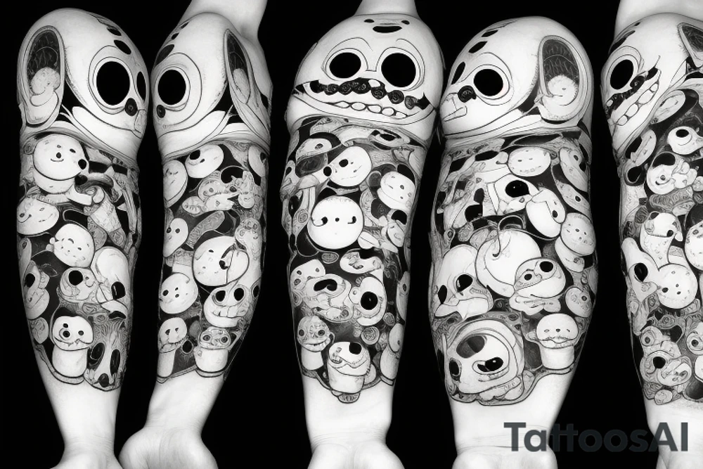 67 ominous adipose creatures climbing down themselves in a pile tattoo idea