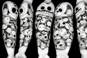 67 ominous adipose creatures climbing down themselves in a pile tattoo idea