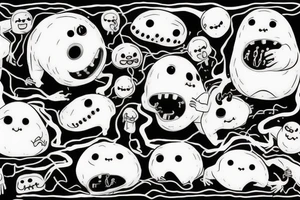 67 ominous adipose creatures climbing down themselves in a pile tattoo idea