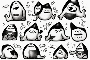 67 ominous adipose creatures climbing down themselves in a pile tattoo idea