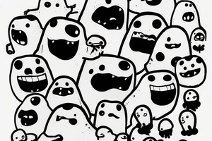 sixty-seven ominous adipose creatures climbing down themselves in a pile tattoo idea