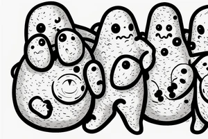sixty-seven ominous adipose creatures climbing down themselves in a pile tattoo idea