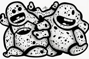 sixty-seven ominous adipose creatures climbing down themselves in a pile tattoo idea
