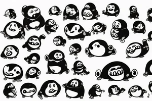 sixty-seven menacing adipose creatures climbing down themselves in a pile tattoo idea