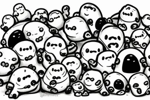 sixty-seven menacing adipose creatures climbing down themselves in a pile tattoo idea