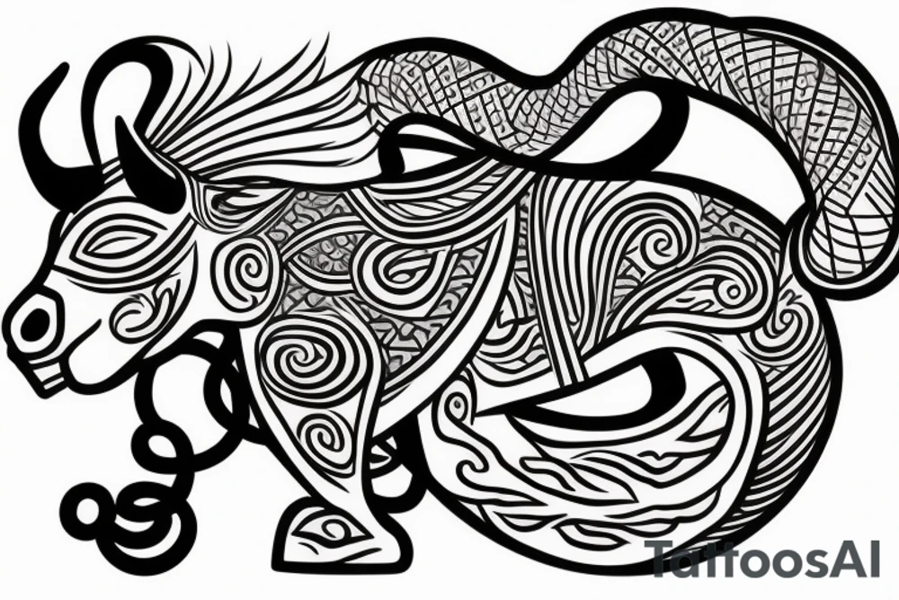 Horse with a monkey riding on top with a snake in his hand. tattoo idea