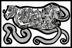 Monkey riding on top of a horse holding a snake tattoo idea
