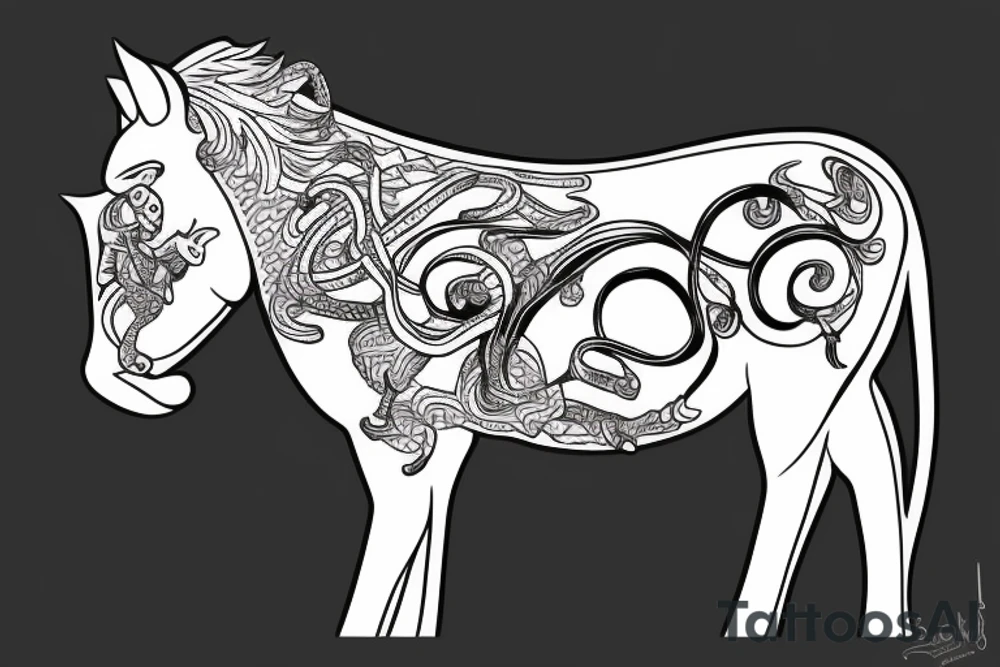 Monkey riding on top of a horse holding a snake tattoo idea