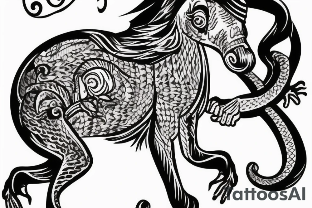 Monkey riding on top of a horse holding a snake tattoo idea
