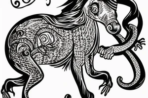 Monkey riding on top of a horse holding a snake tattoo idea