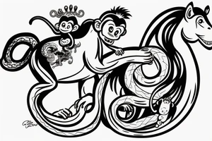 Monkey riding on top of a horse holding a snake tattoo idea