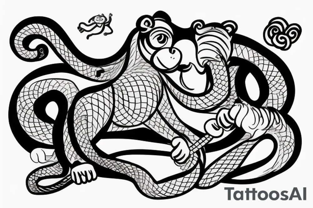 Monkey riding on top of a horse holding a snake tattoo idea