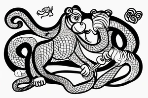 Monkey riding on top of a horse holding a snake tattoo idea