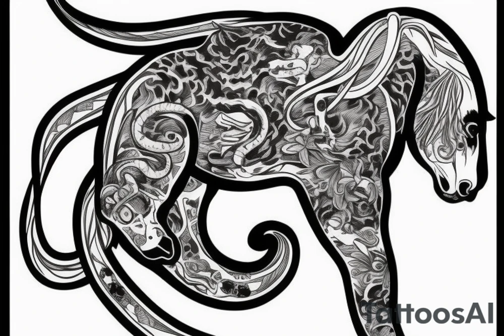 Monkey riding on top of a horse holding a snake tattoo idea