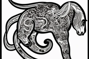 Monkey riding on top of a horse holding a snake tattoo idea
