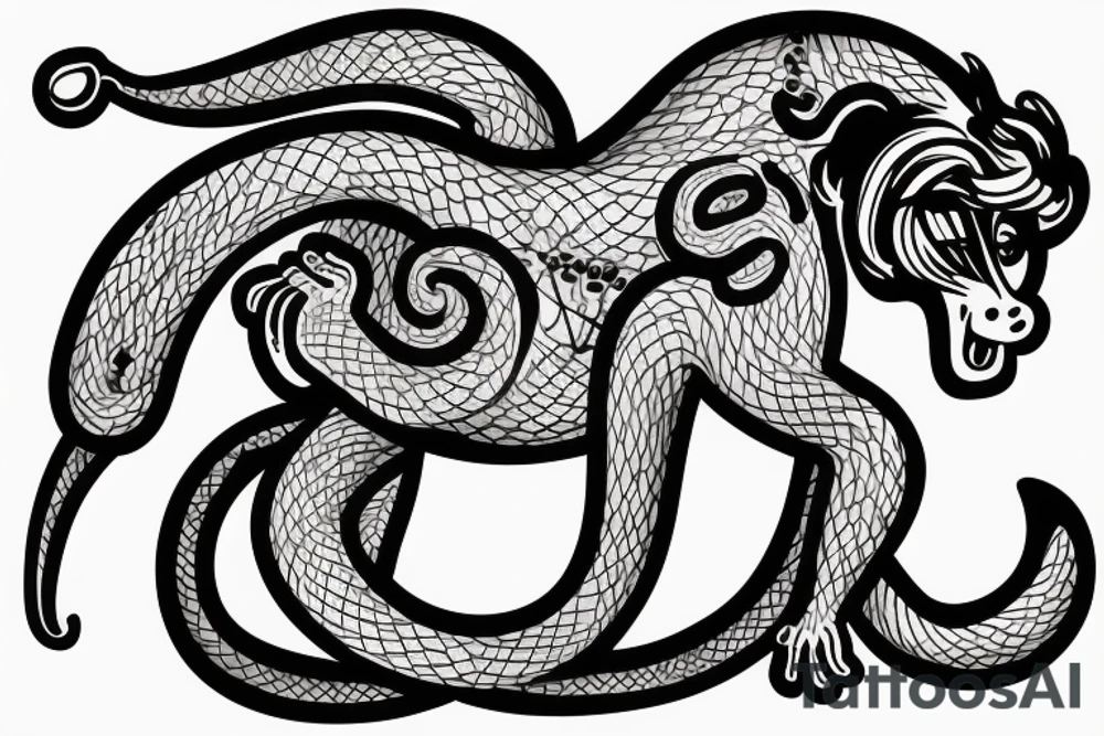 Monkey riding on top of a horse holding a snake tattoo idea