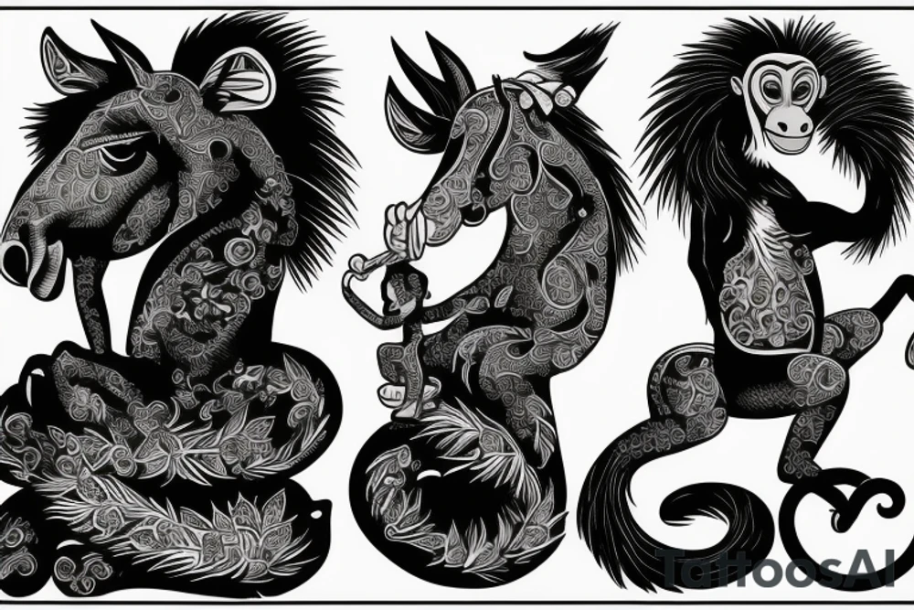 A horse with a monkey on top. tattoo idea