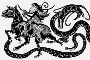 Monkey riding a horse with a snake as a whip tattoo idea