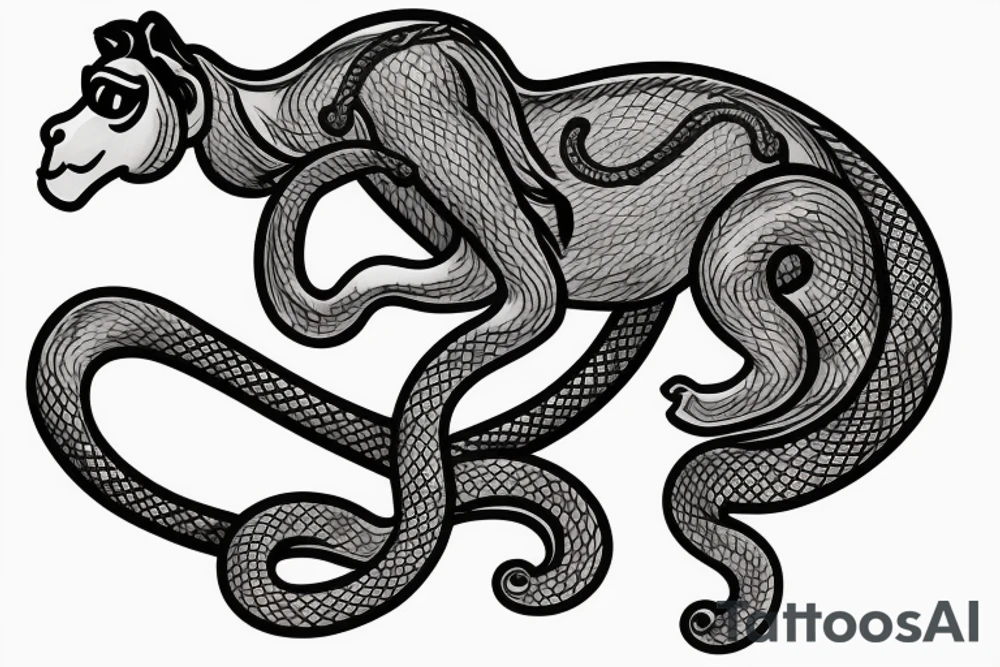 Monkey riding a horse with a snake as a whip tattoo idea