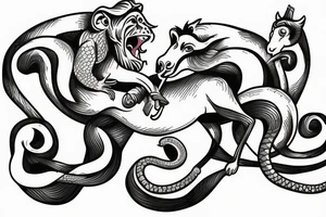 Monkey riding a horse with a snake as a whip tattoo idea