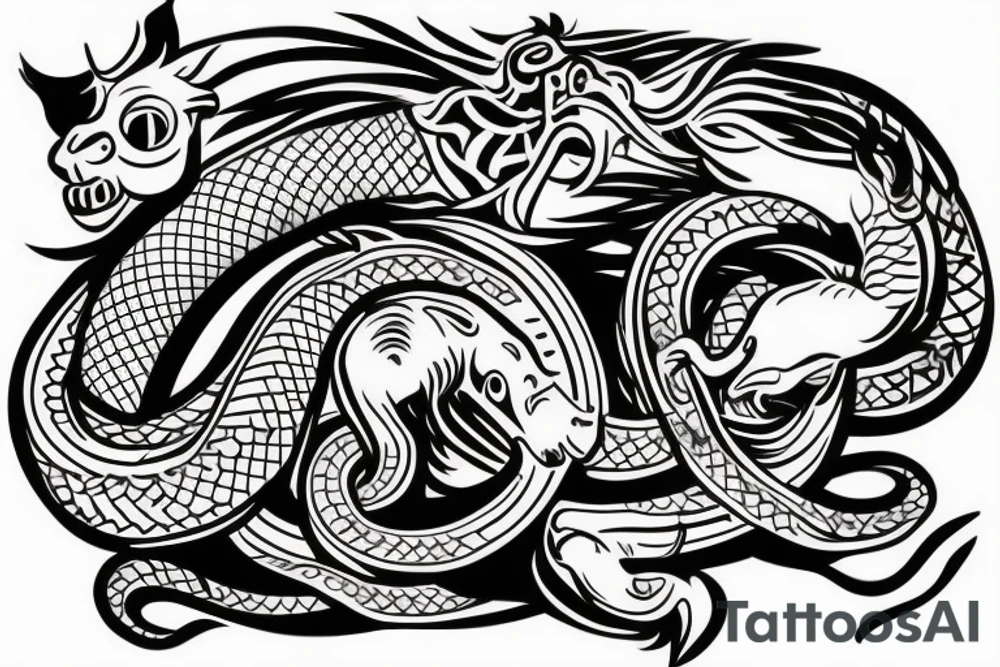 Monkey riding a horse with a snake as a whip tattoo idea