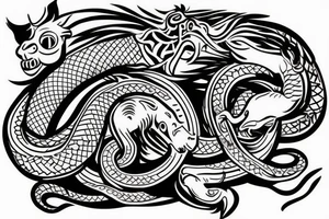 Monkey riding a horse with a snake as a whip tattoo idea