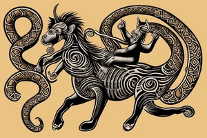 Monkey riding a horse with a snake as a whip tattoo idea