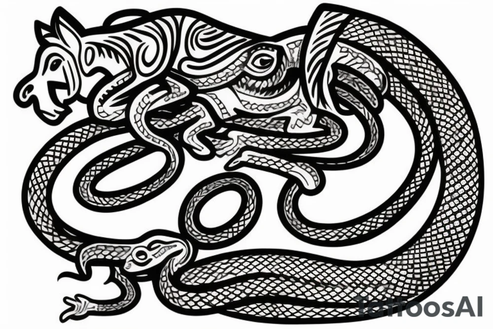 Monkey riding a horse with a snake as a whip tattoo idea