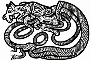 Monkey riding a horse with a snake as a whip tattoo idea
