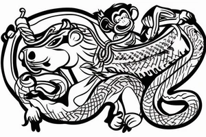 Monkey riding a horse with a snake as a whip tattoo idea