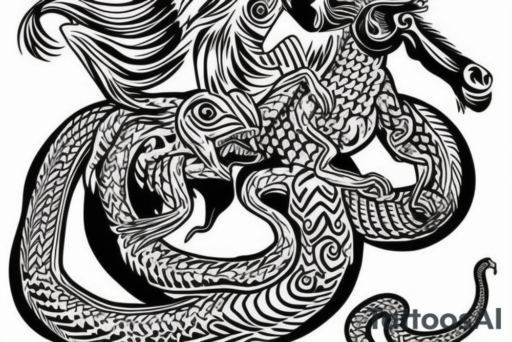 Monkey riding a horse with a snake as a whip tattoo idea