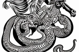 Monkey riding a horse with a snake as a whip tattoo idea