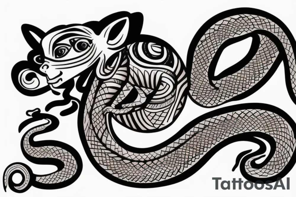 Small Monkey riding a horse with a snake as a whip tattoo idea