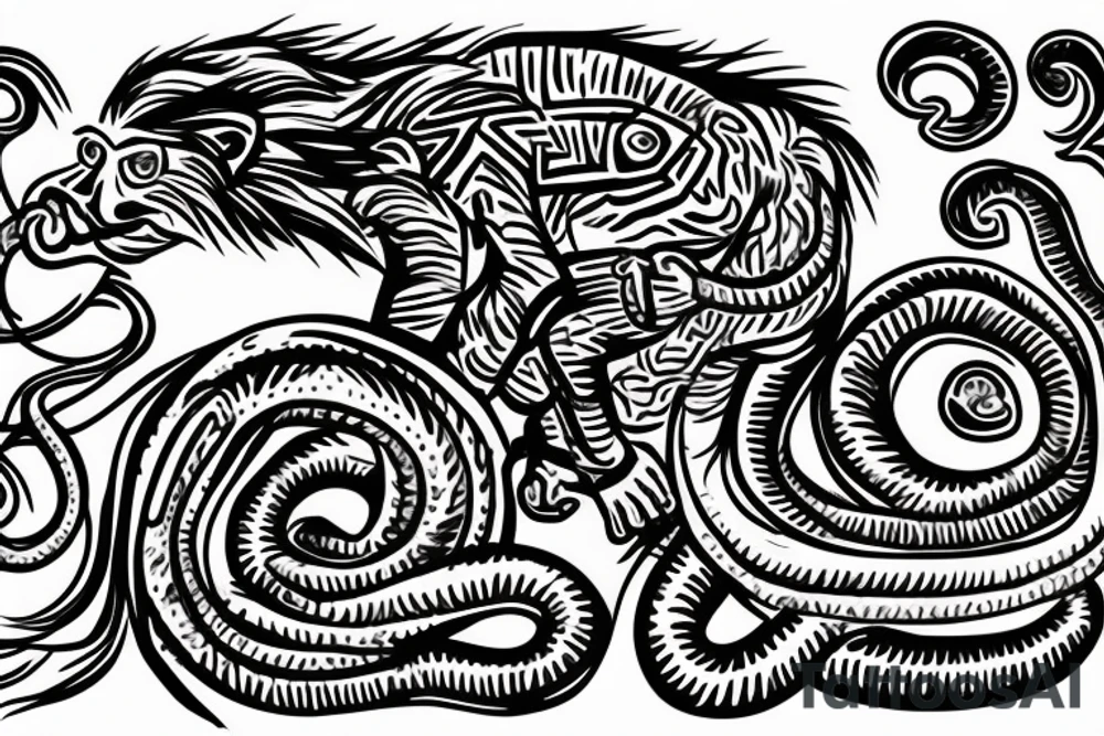 Small Monkey riding a horse with a snake as a whip tattoo idea