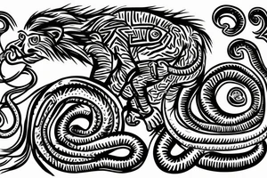 Small Monkey riding a horse with a snake as a whip tattoo idea