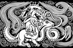 Small Monkey riding a horse with a snake as a whip tattoo idea