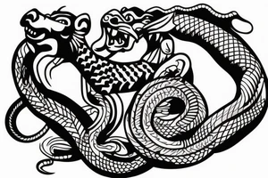 Small Monkey riding a horse with a snake as a whip tattoo idea