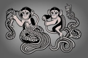 Small Monkey riding a horse with a snake as a whip tattoo idea