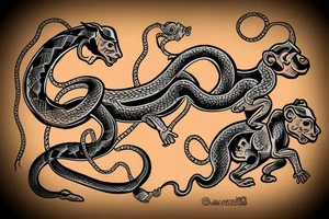 Small Monkey riding a horse with a snake as a whip tattoo idea