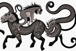 Small Monkey riding a horse, the monkey is holding a small cobra nake tattoo idea