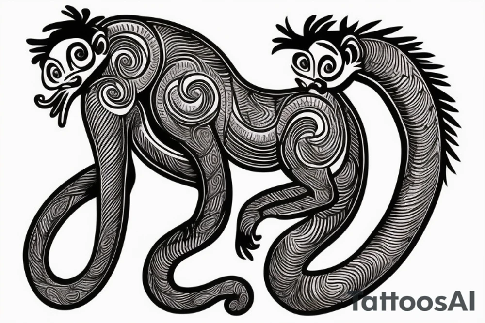 Small Monkey riding a horse, the monkey is holding a small cobra nake tattoo idea