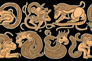 Small Monkey riding a horse, the monkey is holding a small cobra nake tattoo idea