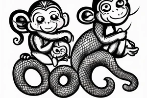Baby monkey riding a horse , monkey holding a small snake tattoo idea