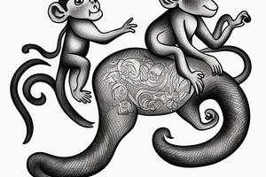 Baby monkey riding a horse , monkey holding a small snake tattoo idea