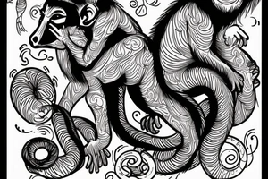 Baby monkey riding a horse , monkey holding a small snake tattoo idea