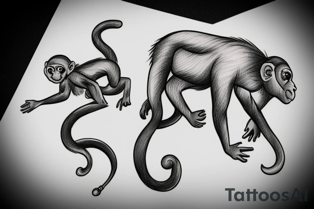 Baby monkey riding a horse , monkey holding a small snake tattoo idea
